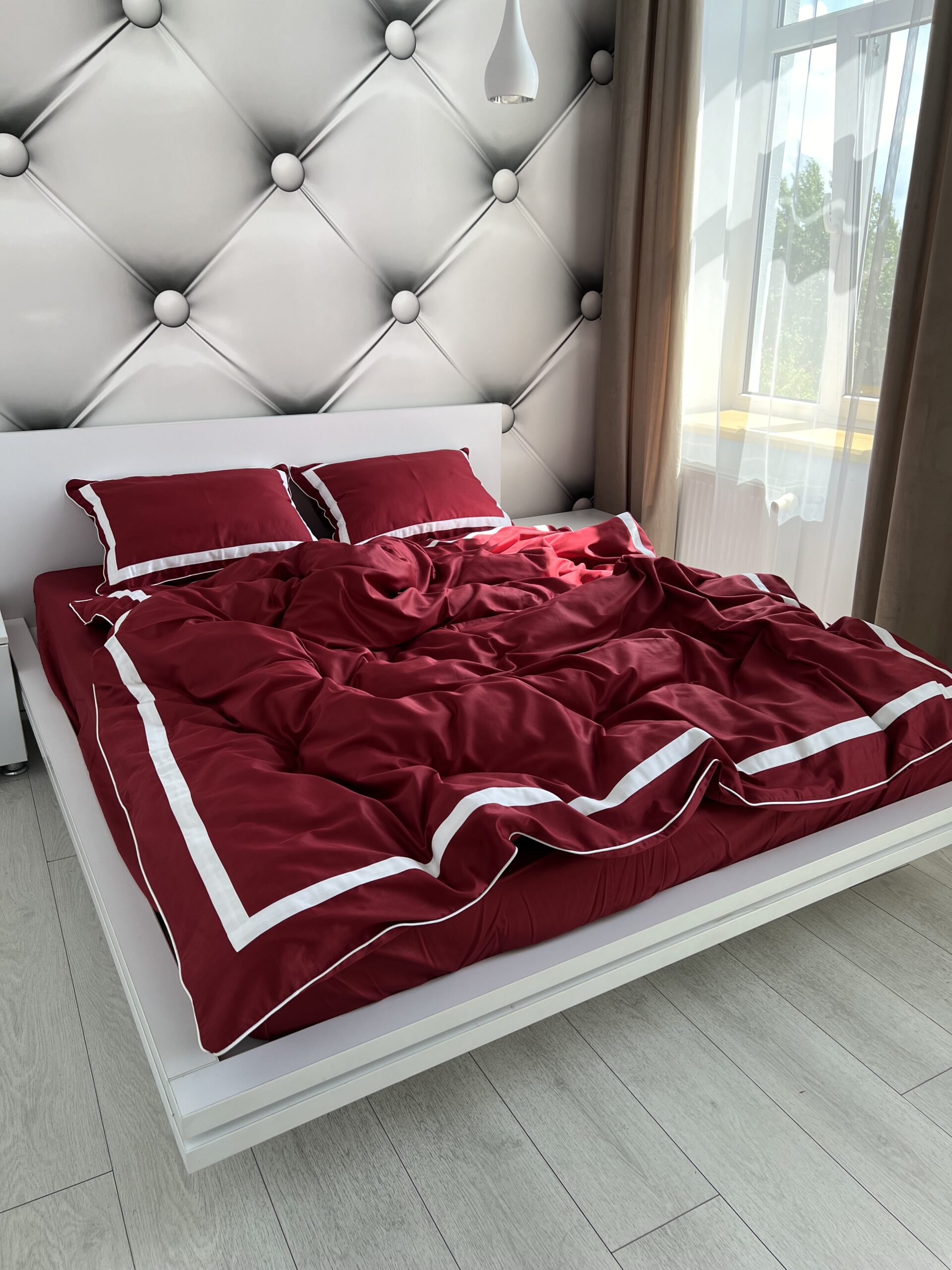 Постіль сатин преміальний із Смужками (Бордовий відтінок)