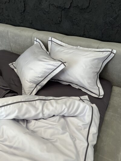 Постіль сатин преміальний із Смужками (Світло сірий)