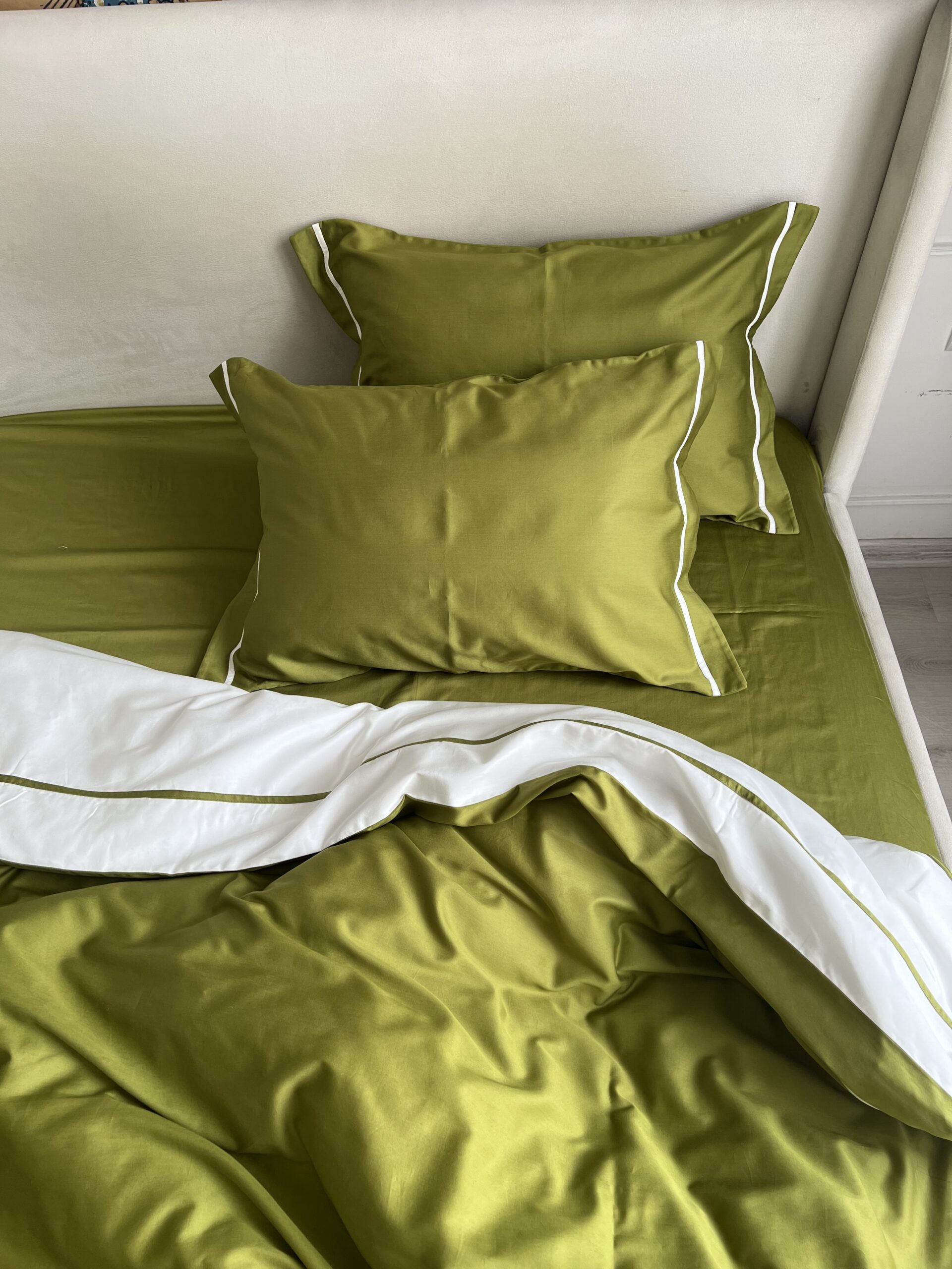 Постіль сатин преміальний із Смужками (Оливковий у поєднанні) - Зображення 2