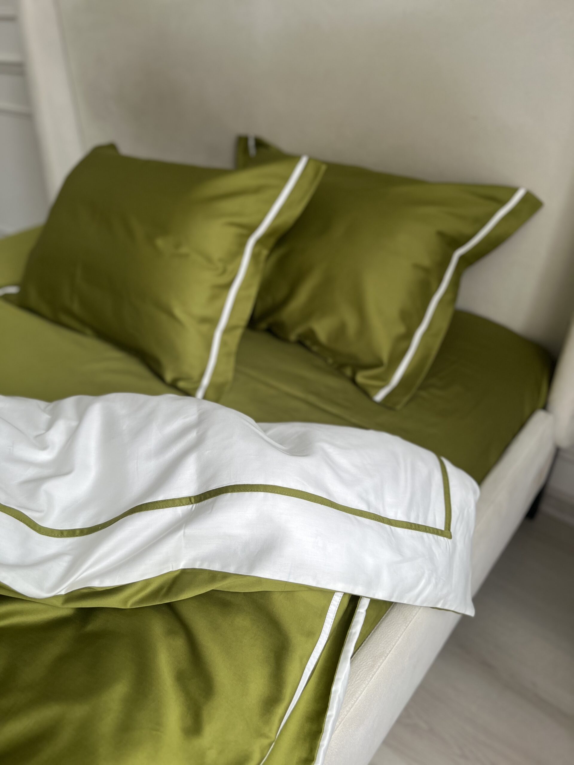Постіль сатин преміальний із Смужками (Оливковий у поєднанні) - Зображення 3