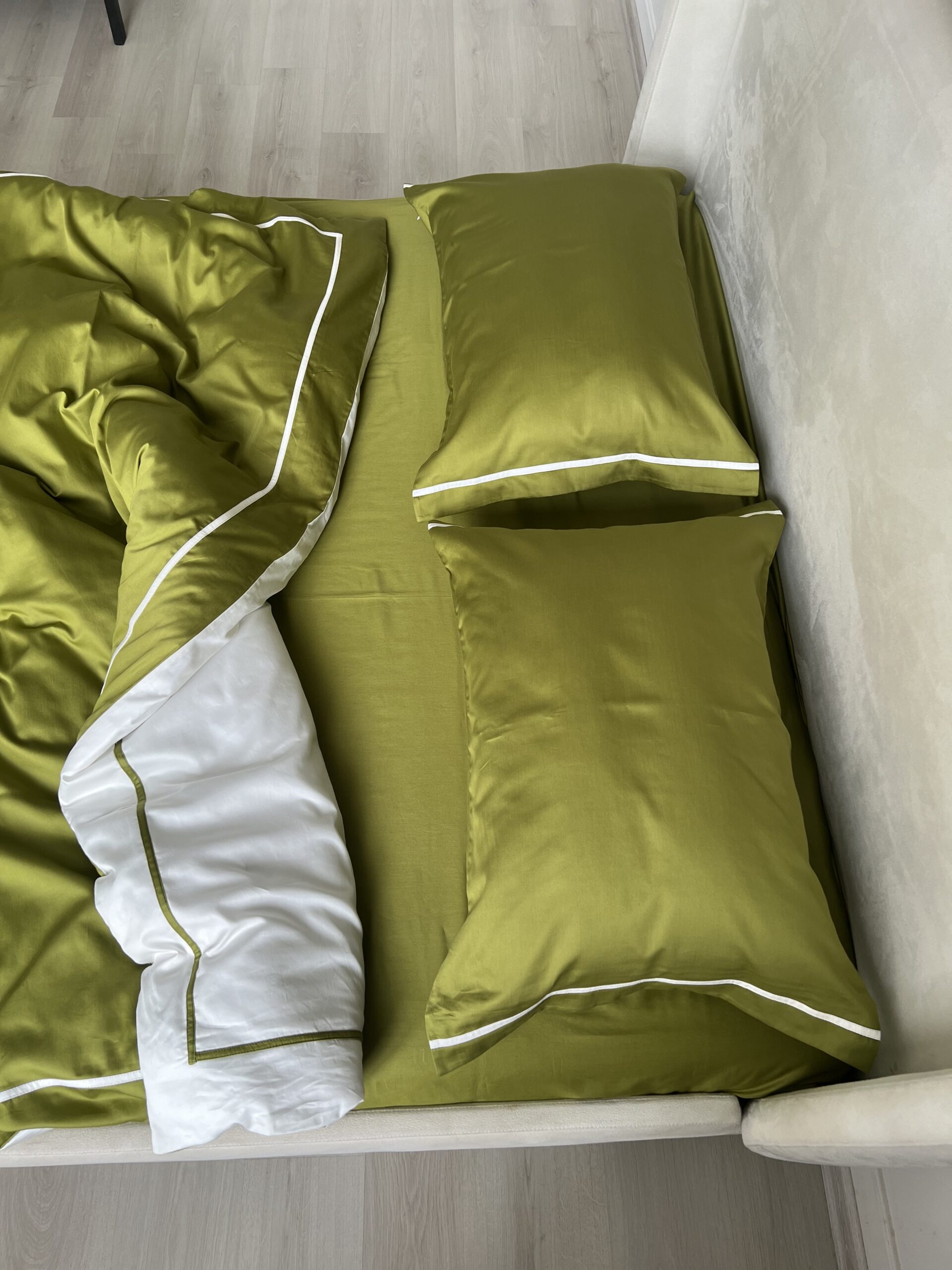 Постіль сатин преміальний із Смужками (Оливковий у поєднанні) - Зображення 4