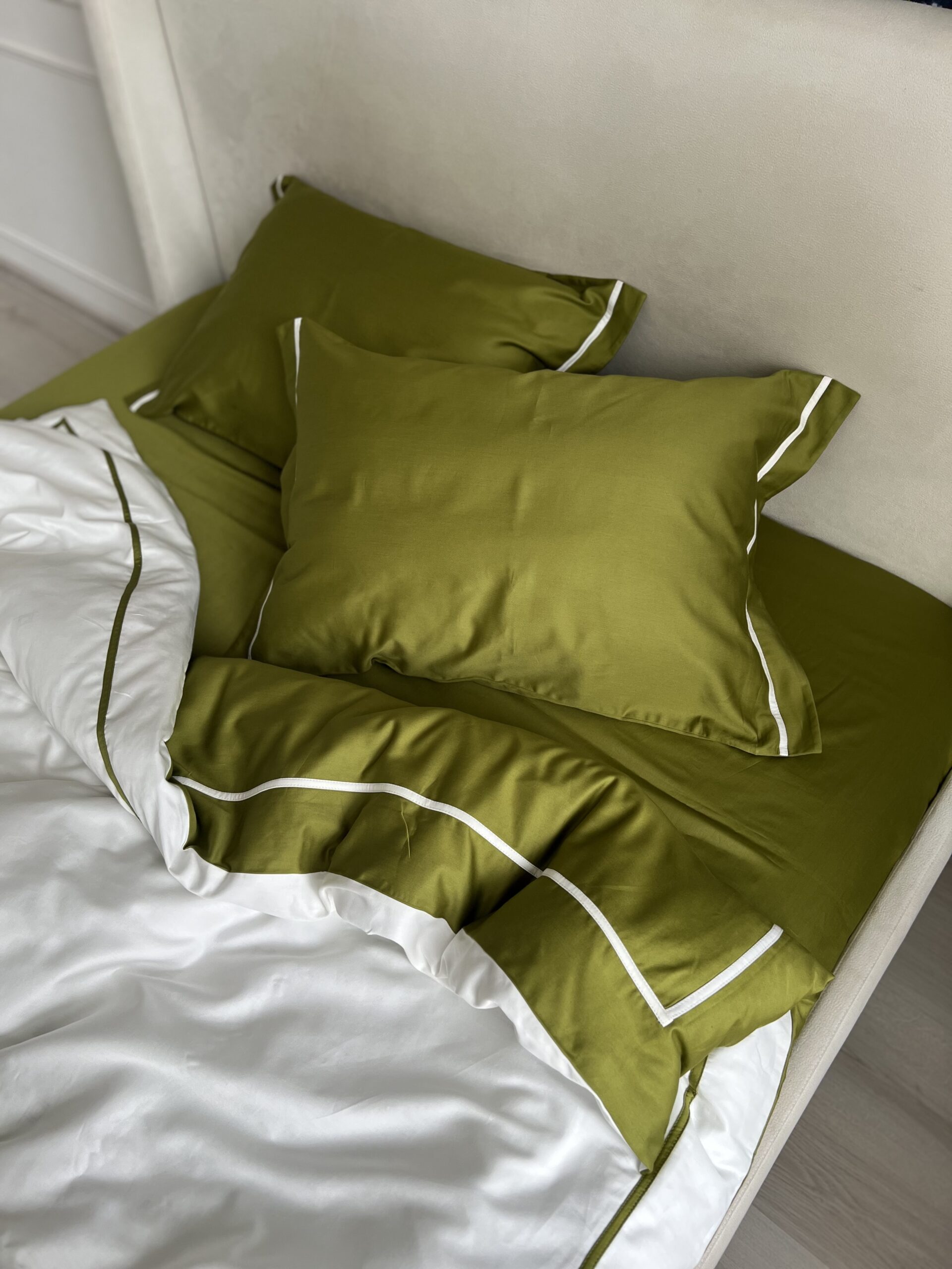 Постіль сатин преміальний із Смужками (Оливковий у поєднанні) - Зображення 6