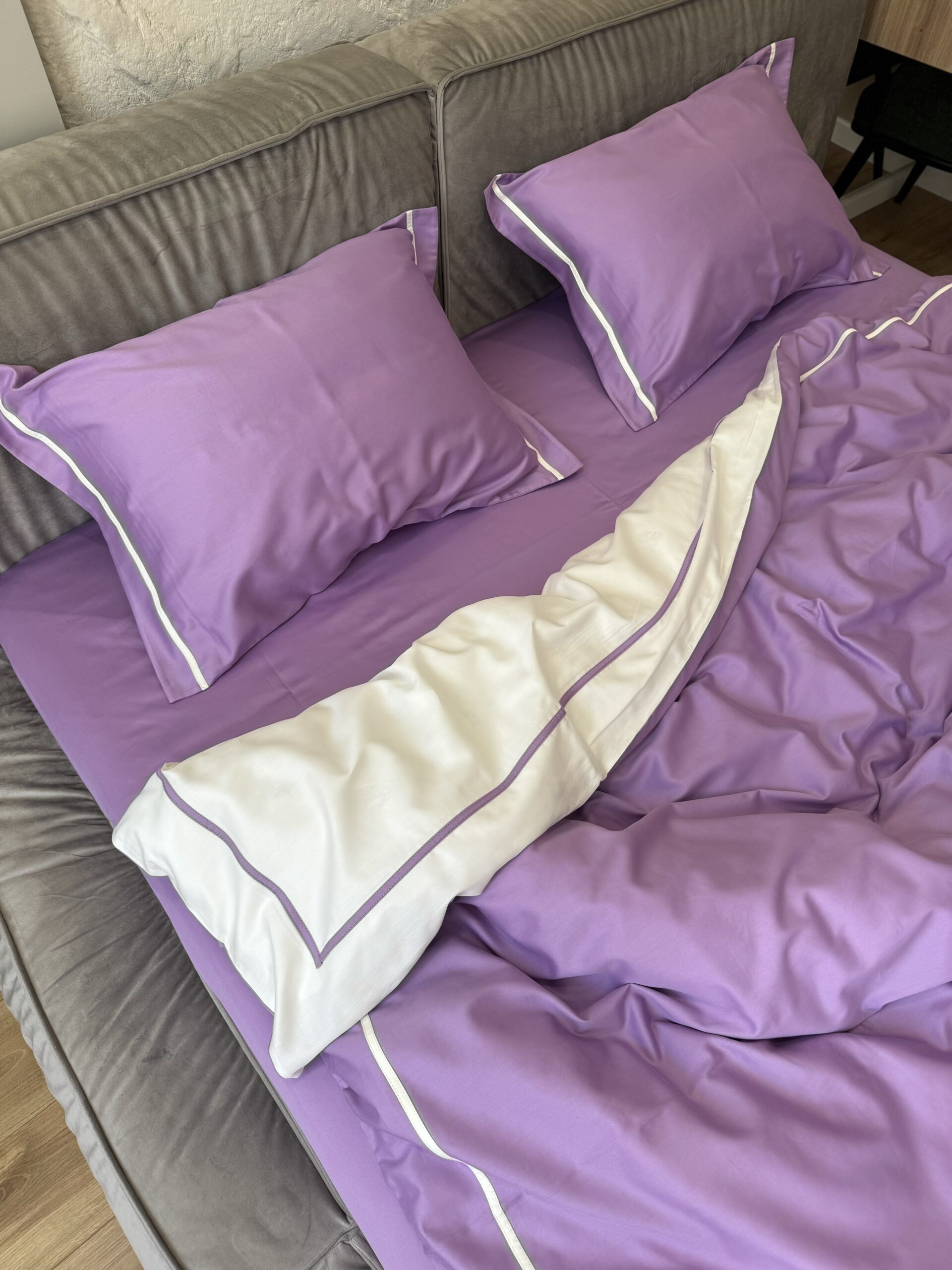 Постіль сатин преміальний із Смужками (Бузковий у поєднанні із білим) - Зображення 2