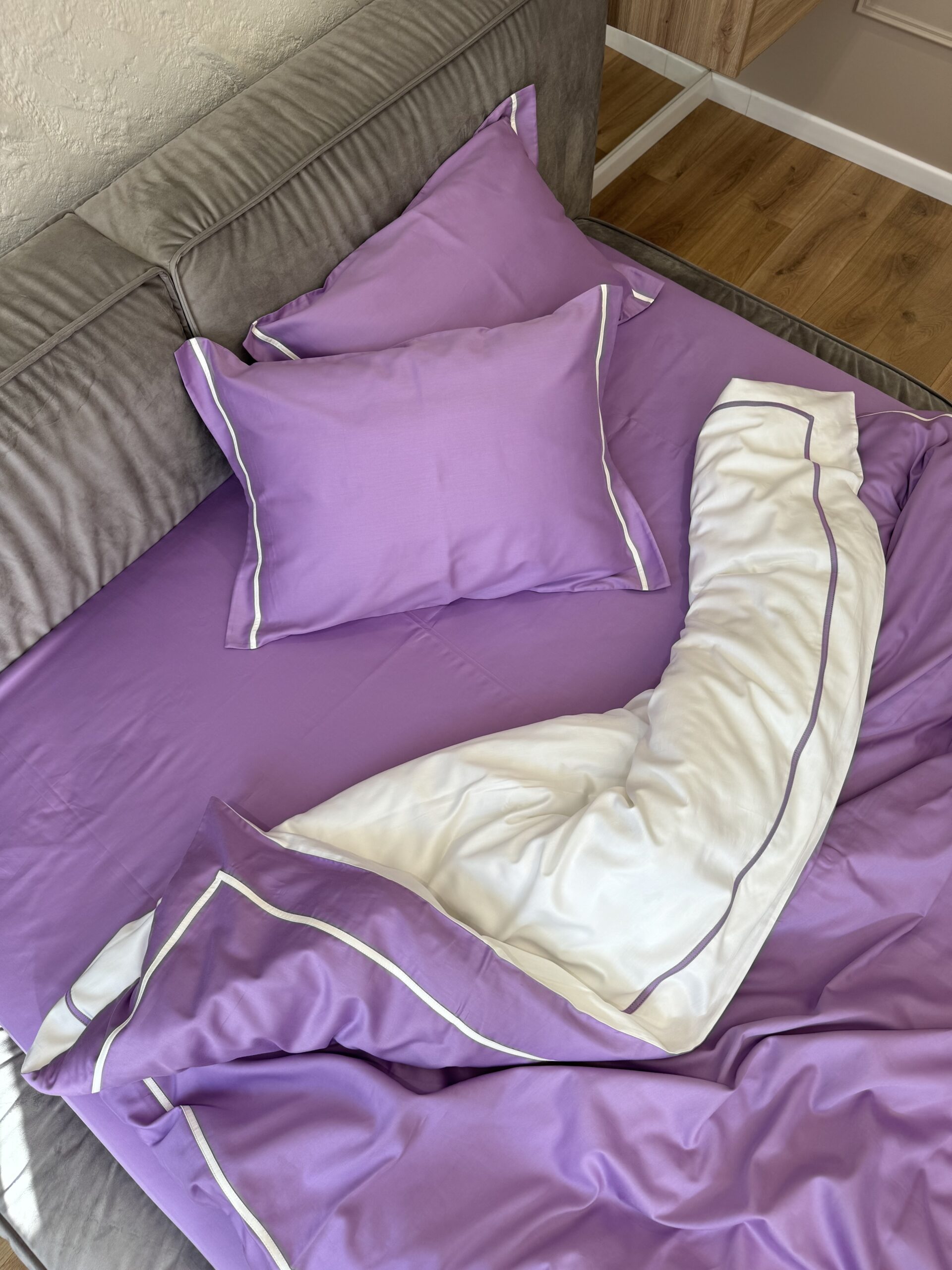 Постіль сатин преміальний із Смужками (Бузковий у поєднанні із білим) - Зображення 3