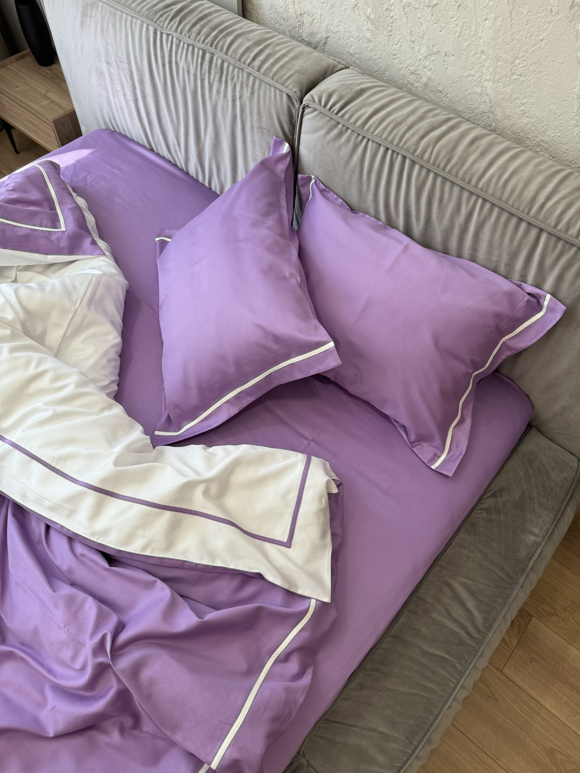 Постіль сатин преміальний із Смужками (Бузковий у поєднанні із білим) - Зображення 4