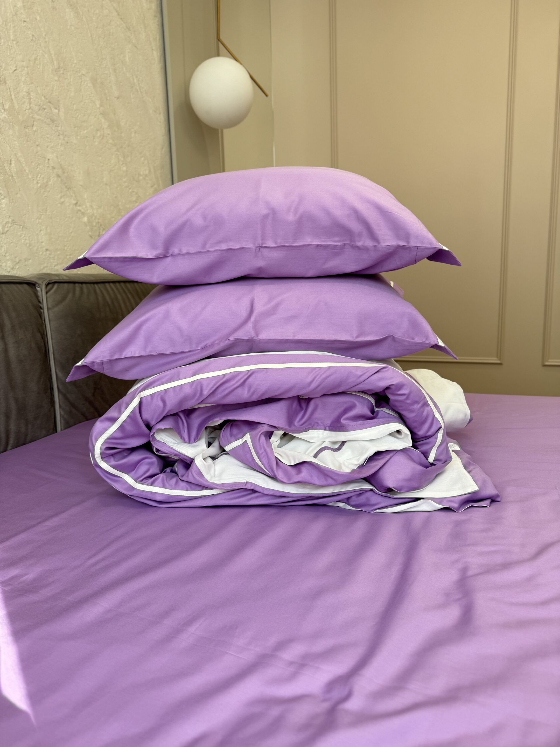 Постіль сатин преміальний із Смужками (Бузковий у поєднанні із білим) - Зображення 5
