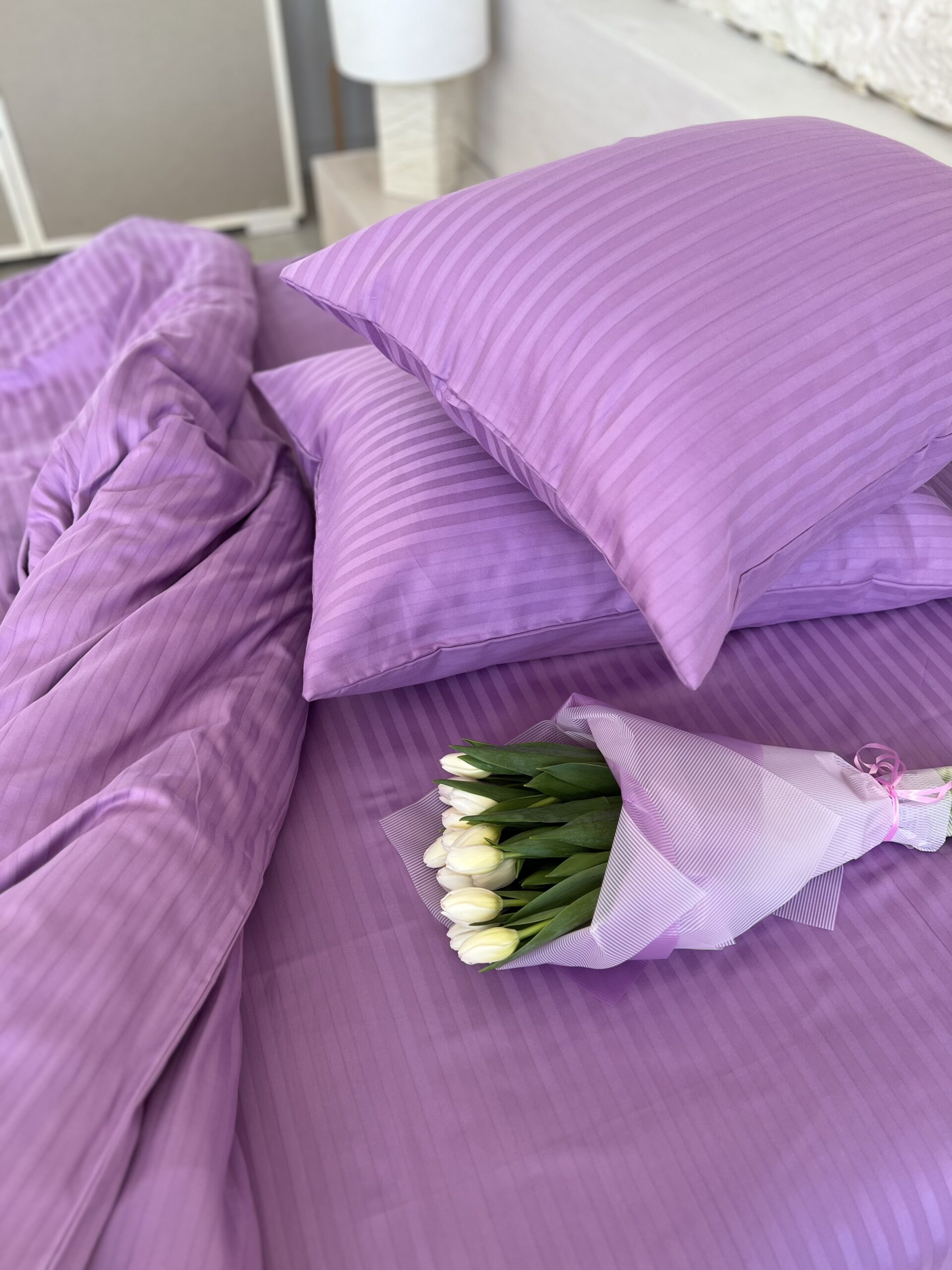 Постіль страйп сатин однотонний (Відтінок Бузковий)