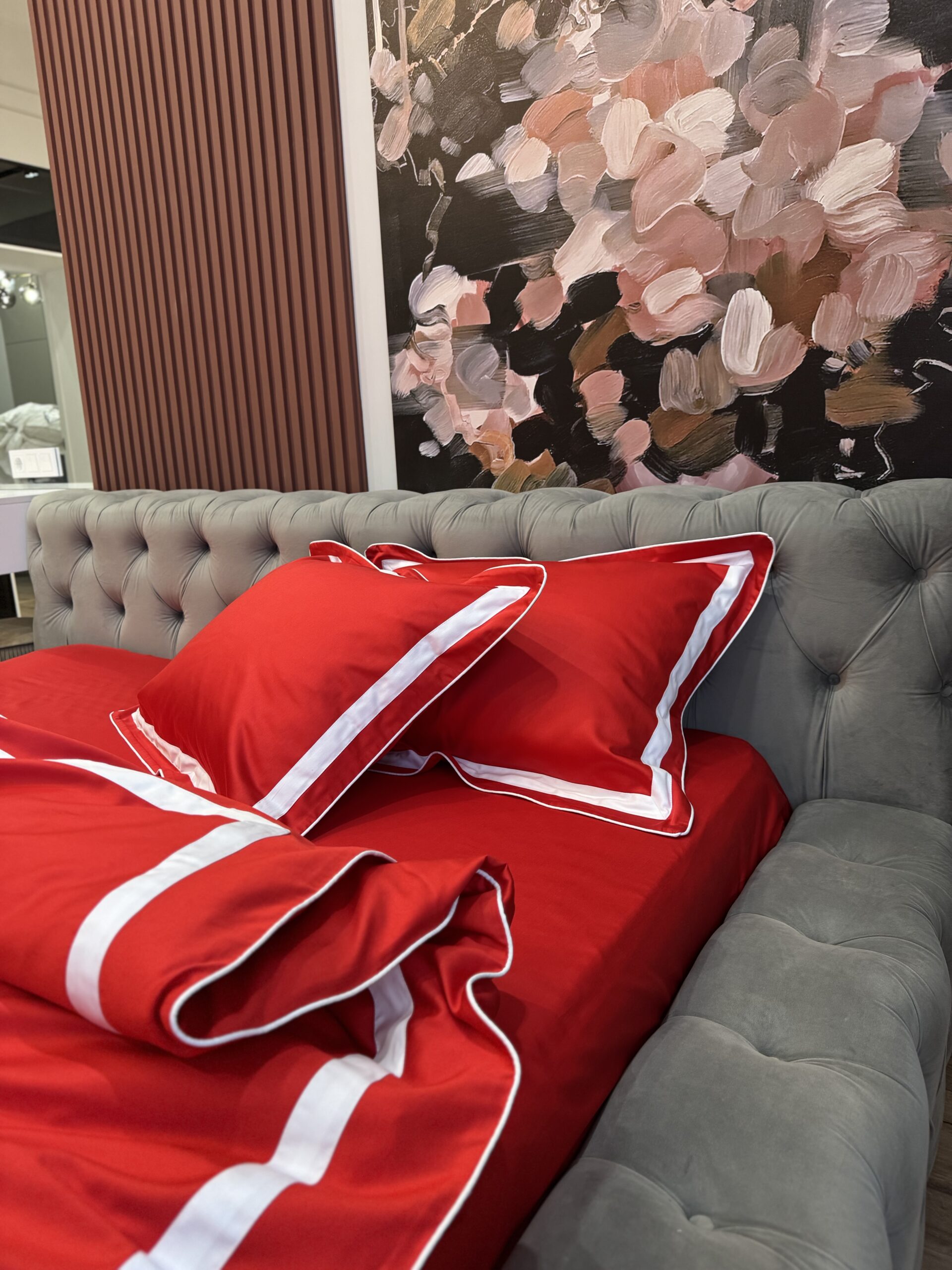 Постіль сатин преміальний із Смужками (Червоний відтінок із білим) - obrazek 3