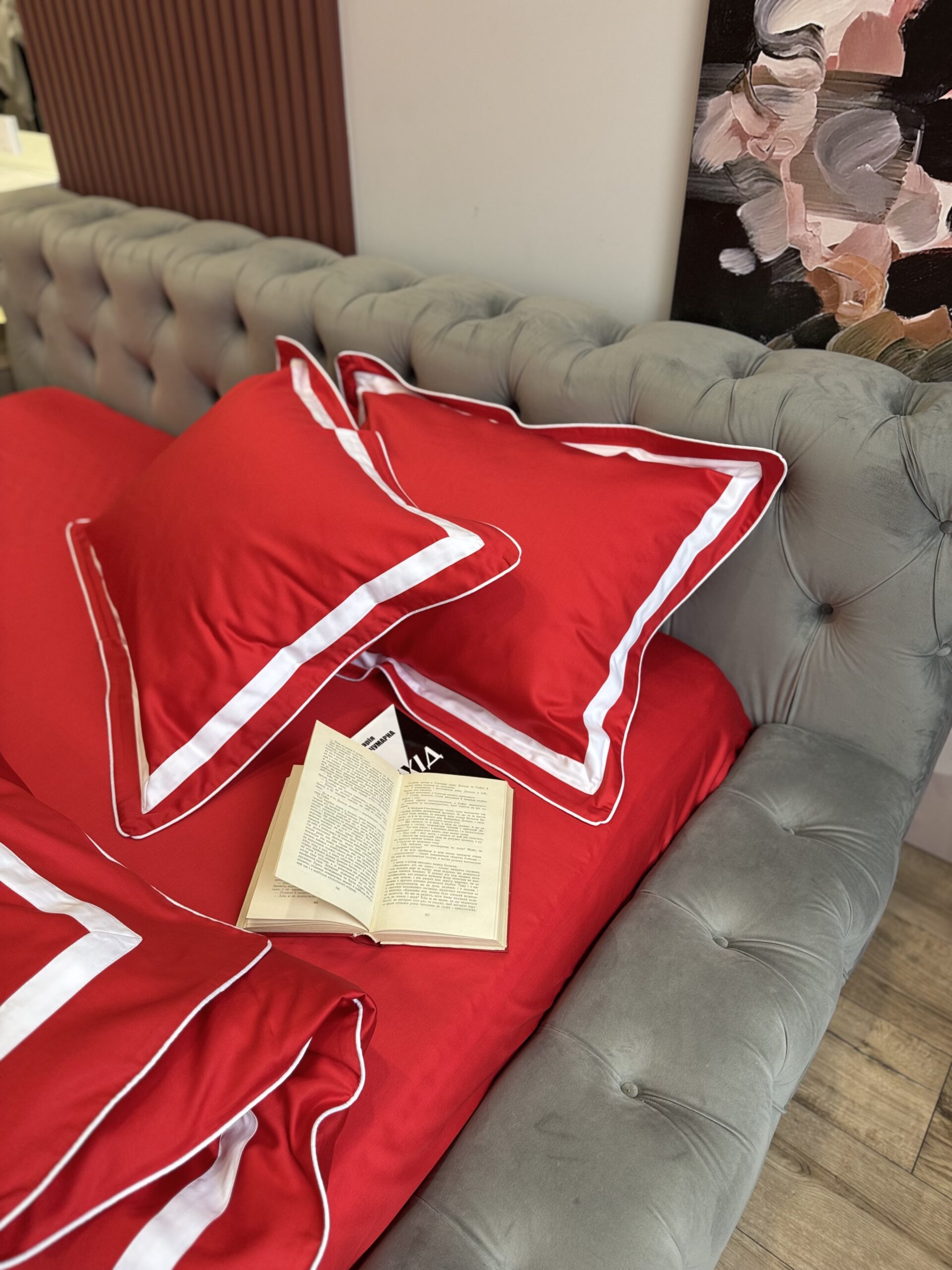 Постіль сатин преміальний із Смужками (Червоний відтінок із білим)