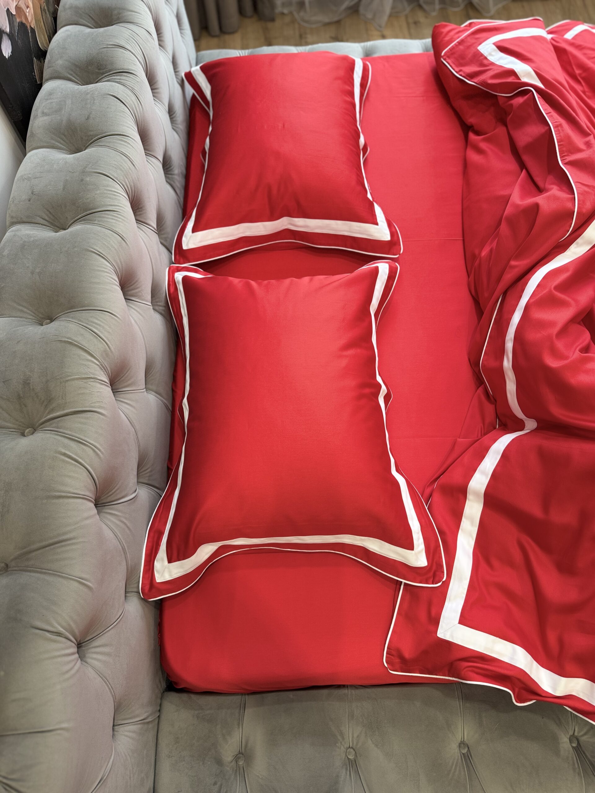 Постіль сатин преміальний із Смужками (Червоний відтінок із білим) - obrazek 4