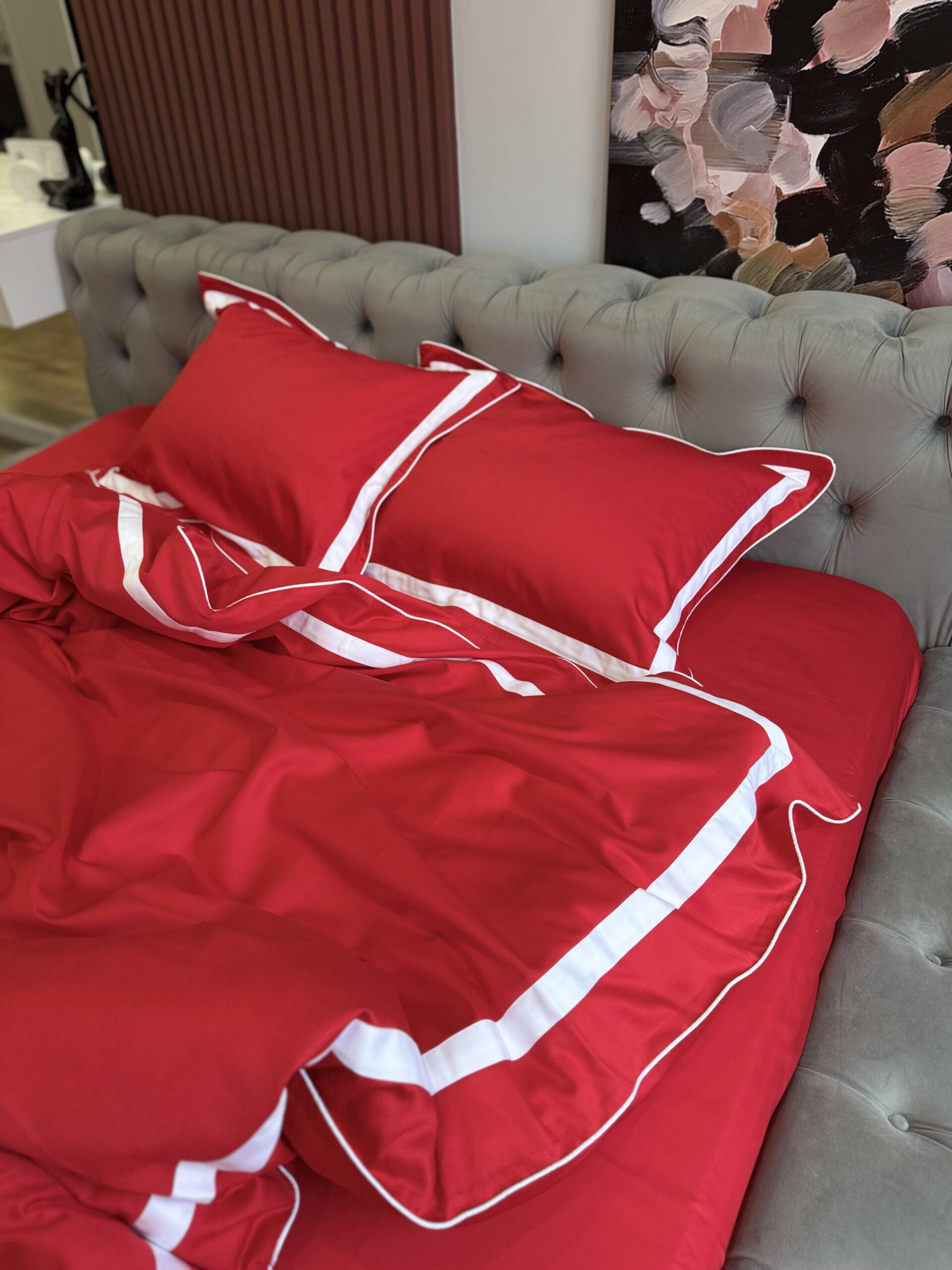 Постіль сатин преміальний із Смужками (Червоний відтінок із білим) - obrazek 5