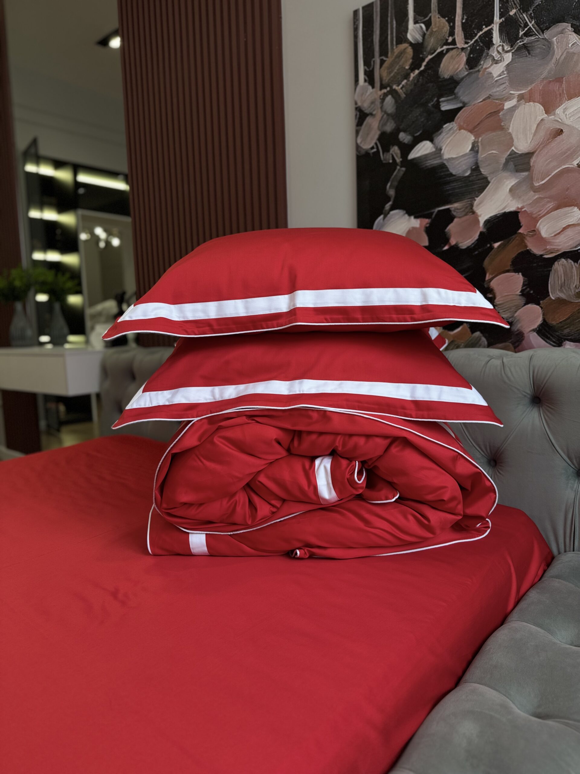 Постіль сатин преміальний із Смужками (Червоний відтінок із білим) - obrazek 6