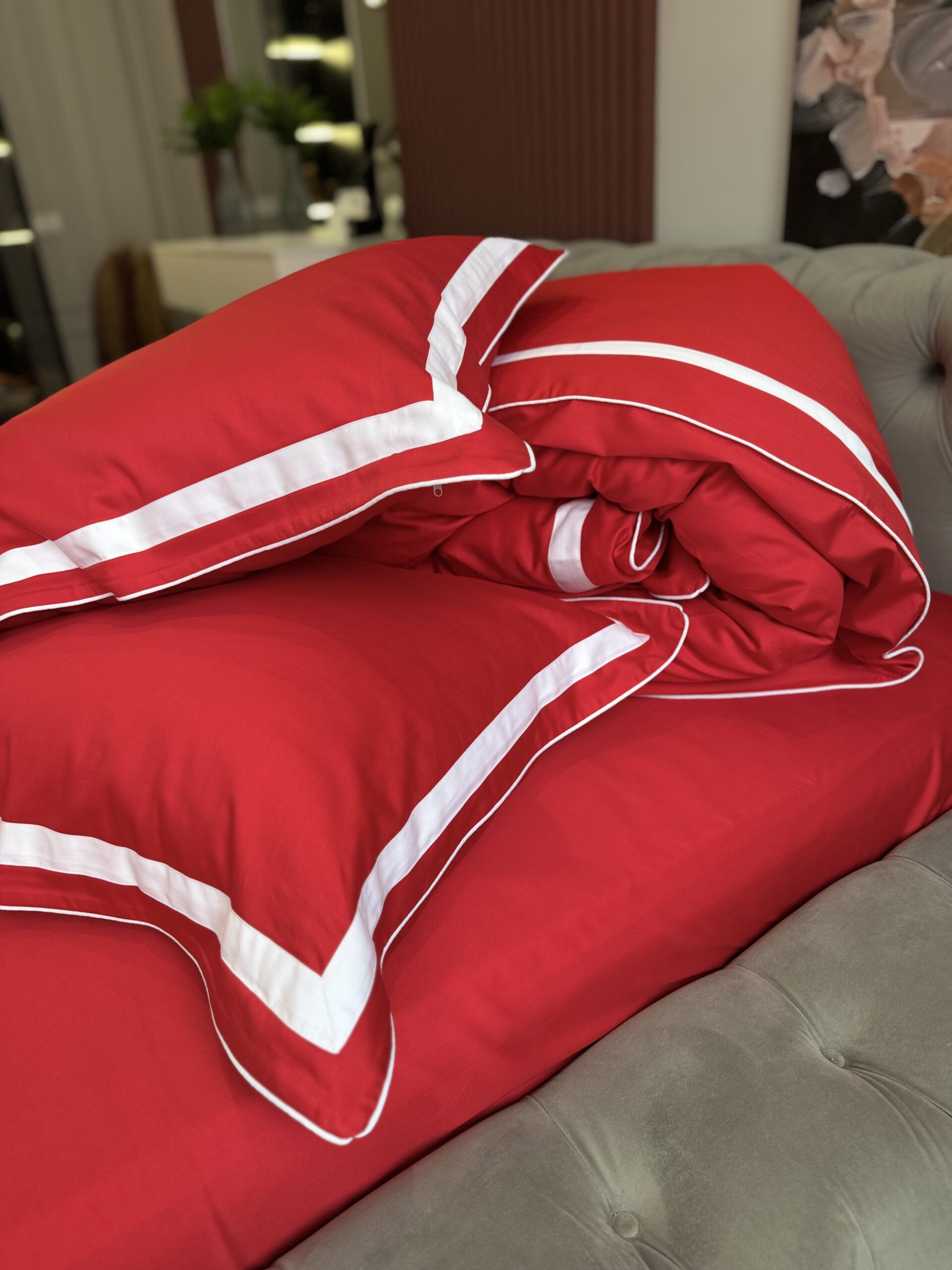 Постіль сатин преміальний із Смужками (Червоний відтінок із білим) - obrazek 7