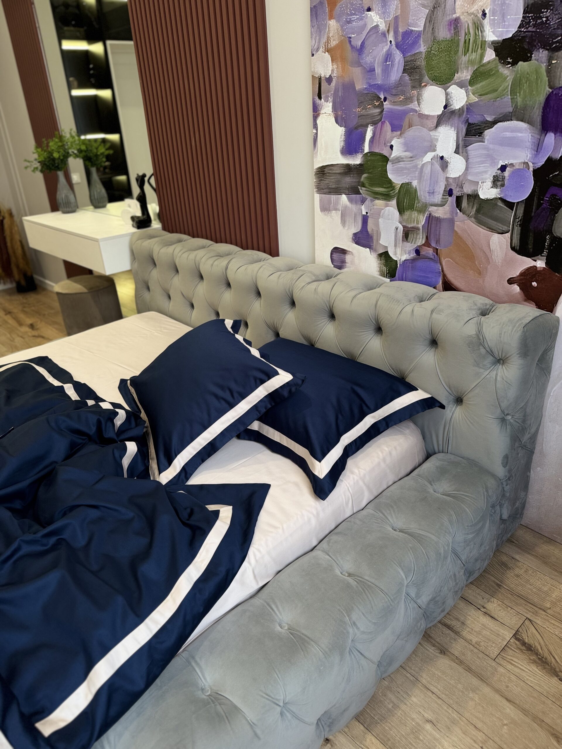 Постіль сатин преміальний із Смужками (Темно-синій у поєднанні із бежевим) - Зображення 5