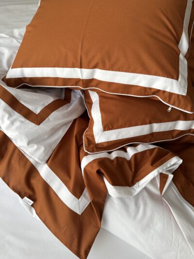 Постіль поплін “Матовий Преміум” (Теракотовий у поєднанні із білим + кант та широкі смужки)