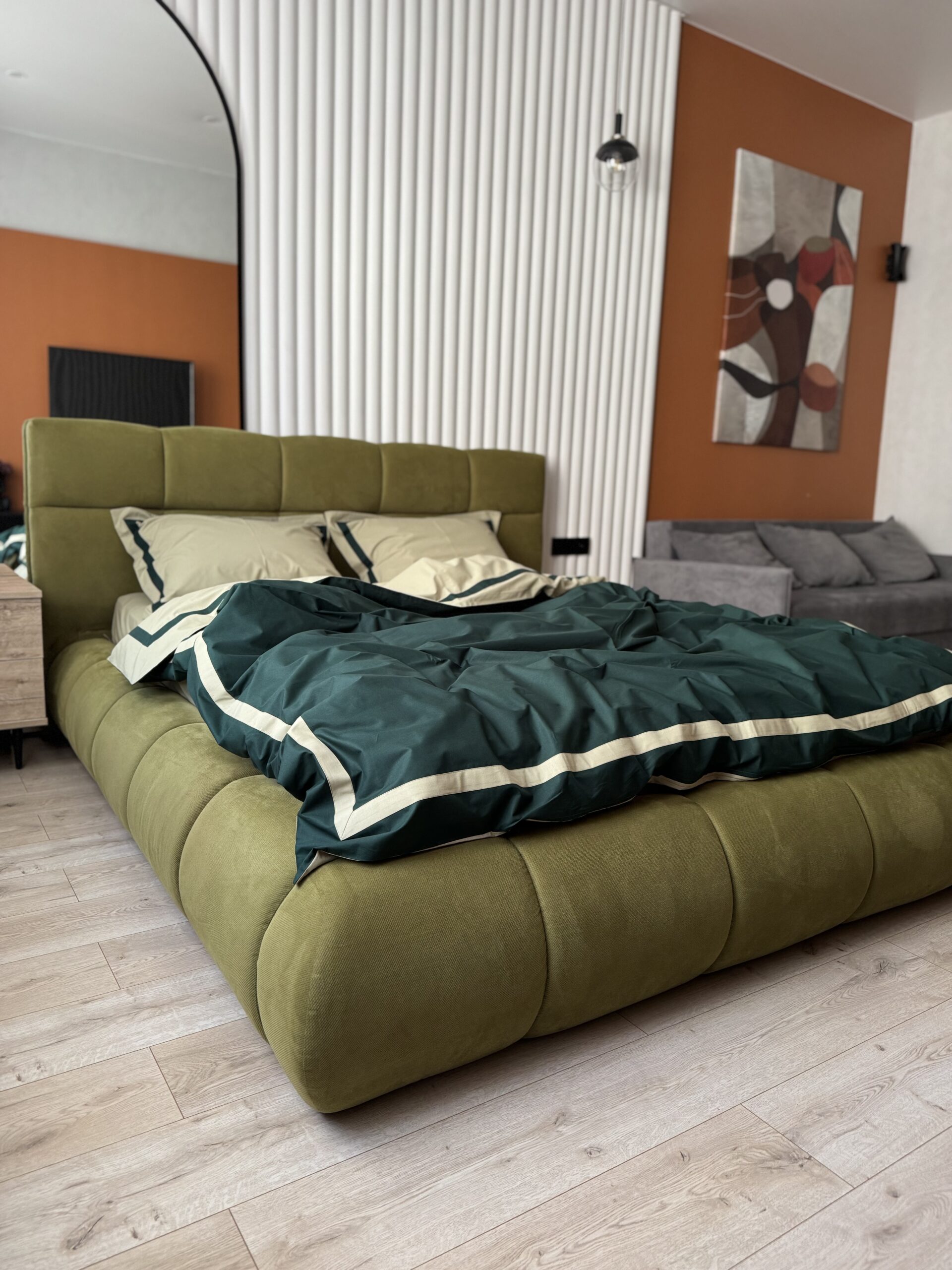 Постіль поплін “Матовий Преміум” (Смарагдовий у поєднанні із бежевим + широкі смужки) - Image 5