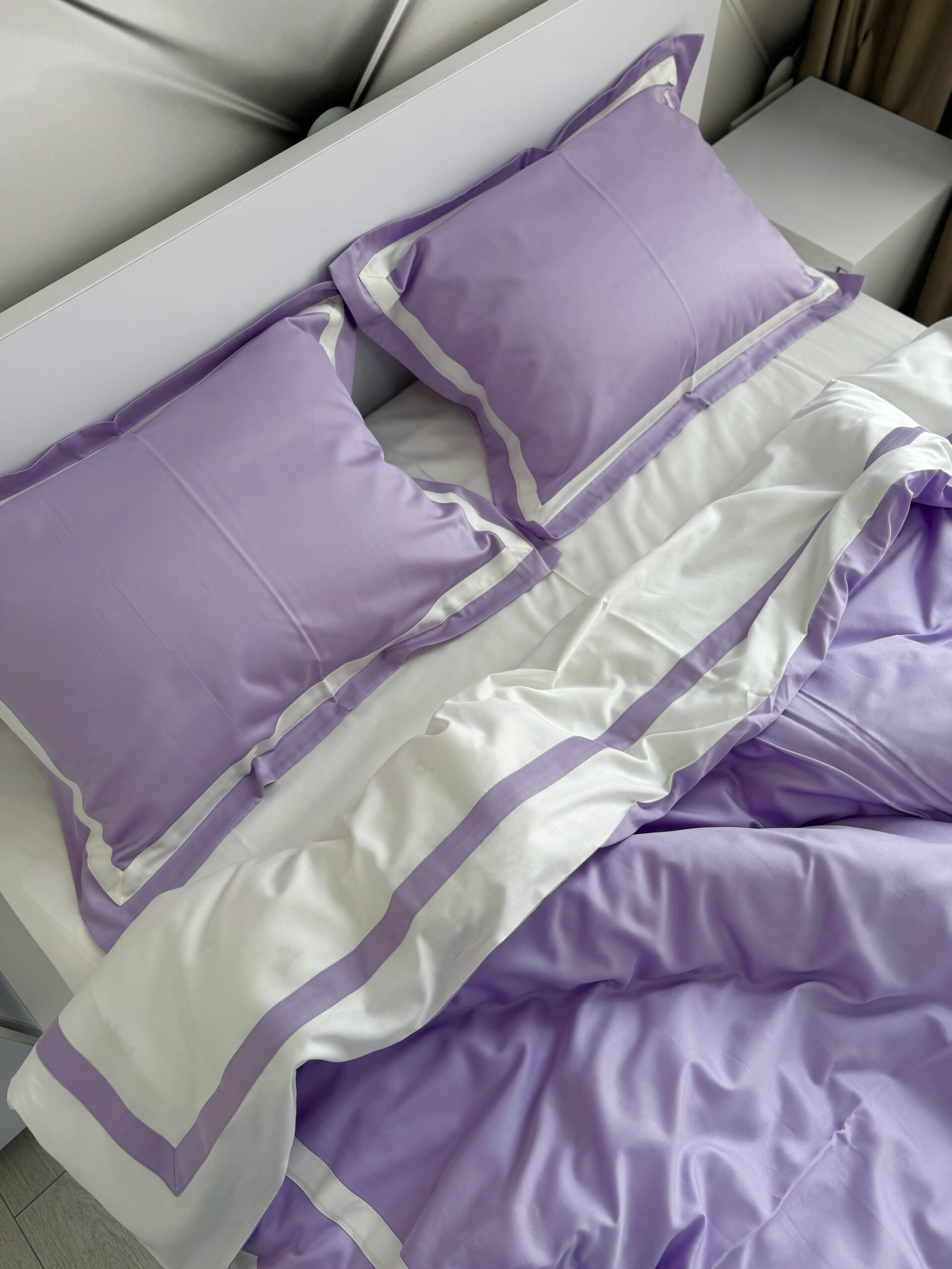 Постіль сатин преміальний із Смужками (Бузковий у поєднанні із молочним) - Зображення 2