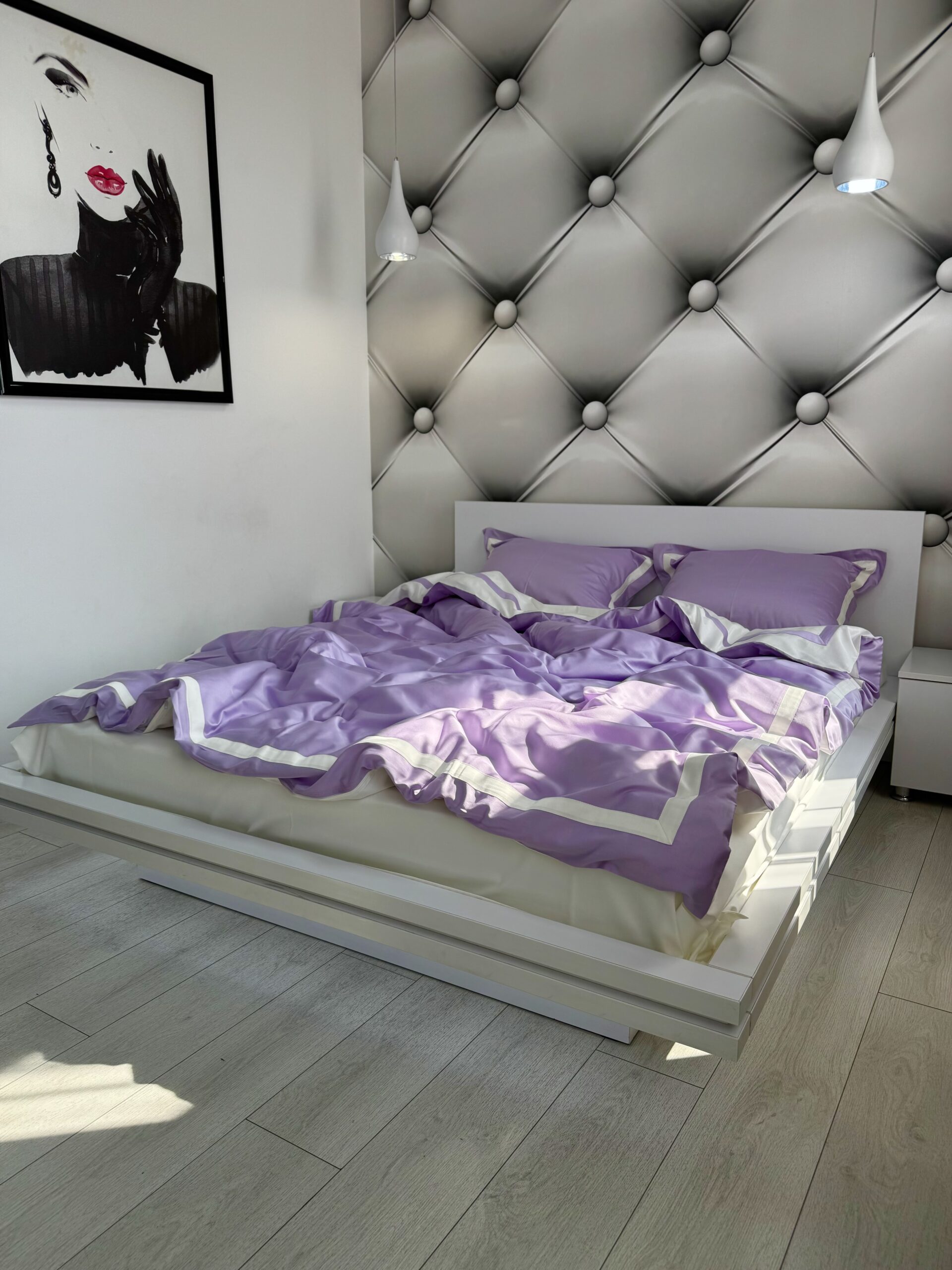 Постіль сатин преміальний із Смужками (Бузковий у поєднанні із молочним) - Зображення 3