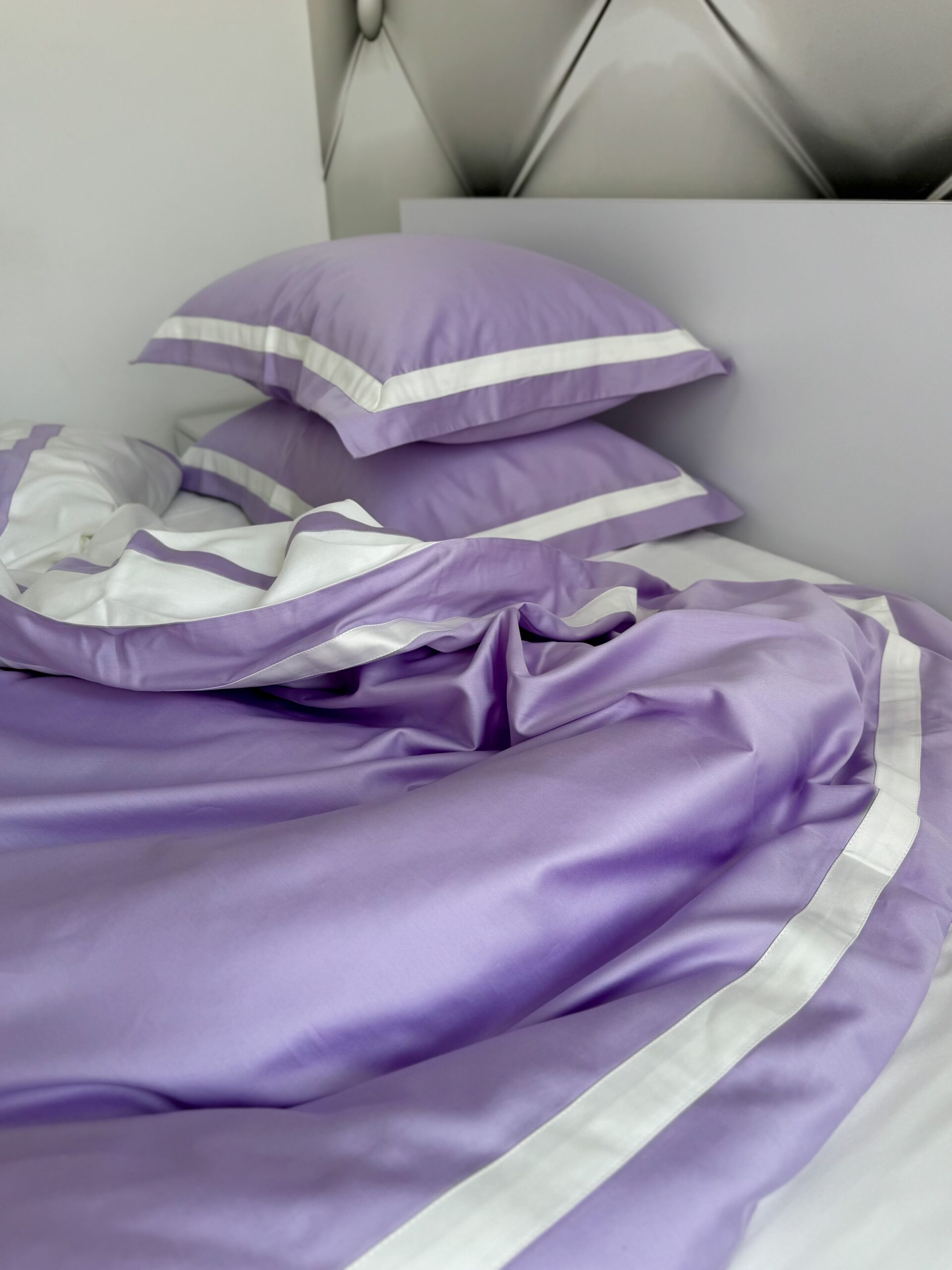 Постіль сатин преміальний із Смужками (Бузковий у поєднанні із молочним) - Зображення 5