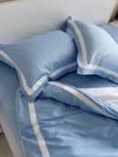 Premium satin bedding with stripes (Blue in combination with white)