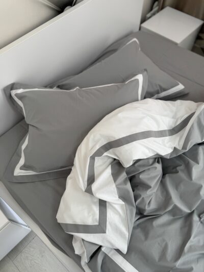 Постіль поплін “Матовий Преміум” (Сірий у поєднанні із білим + широкі смужки)