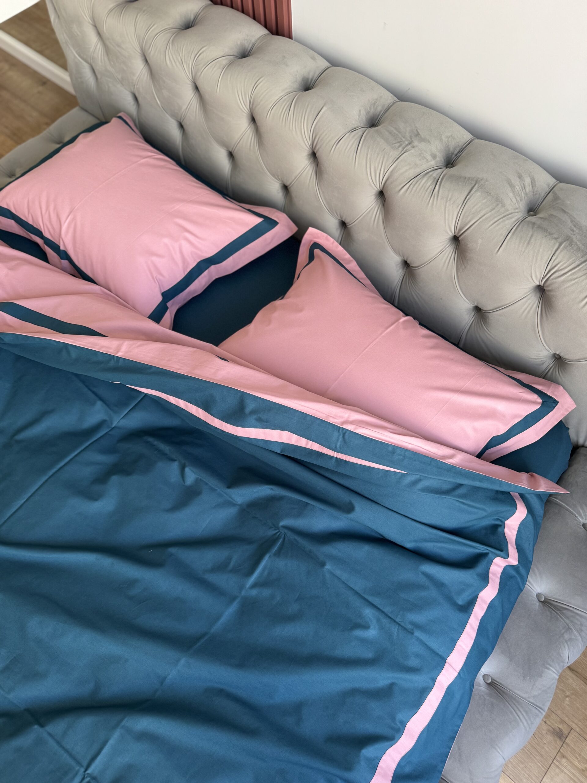 Poplin bedding "Matte Premium" (Sapphire in combination with pink + wide stripes)
