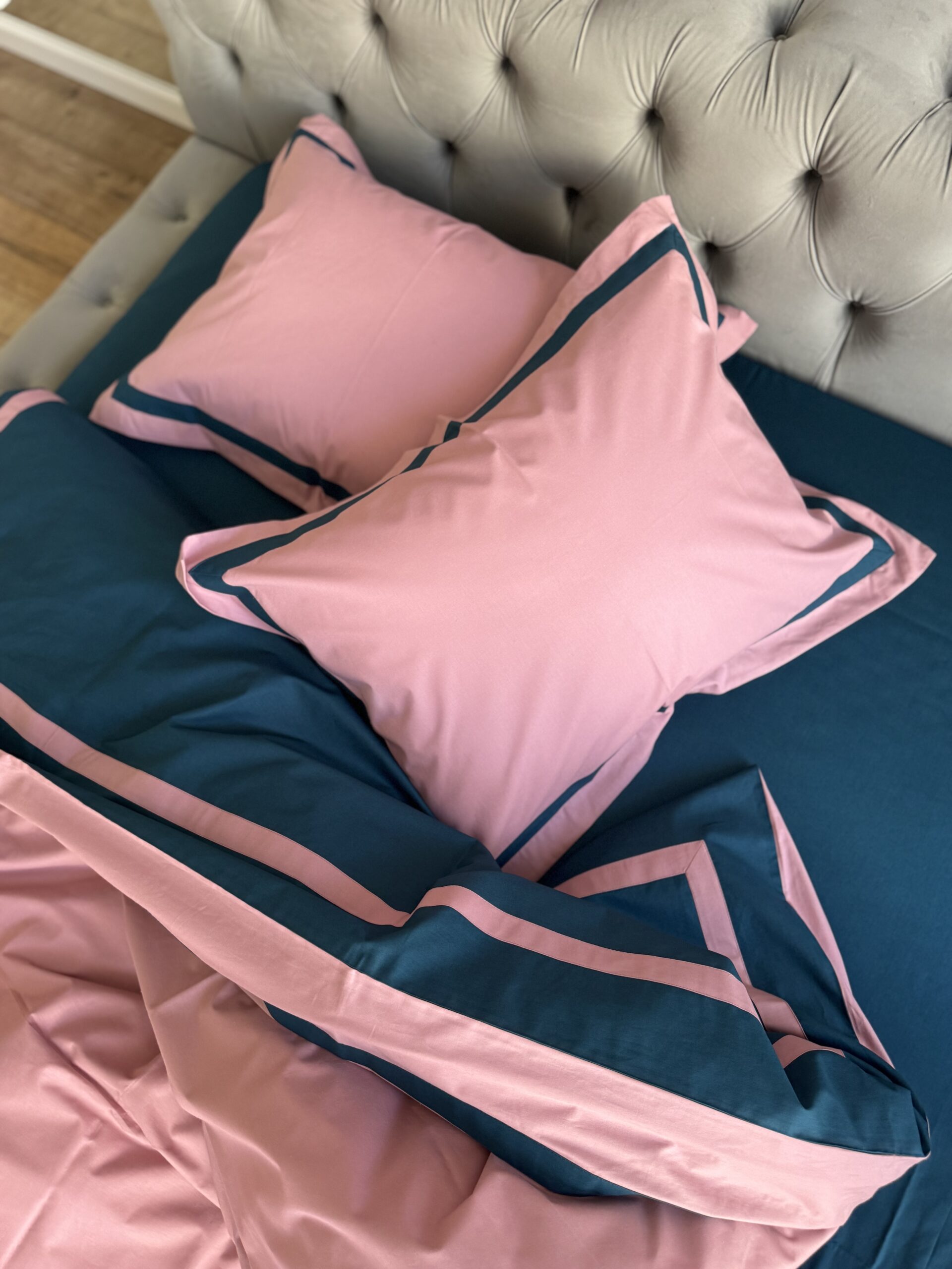 Постіль поплін “Матовий Преміум” (Сапфір у поєднанні із рожевим + широкі смужки) - Image 3