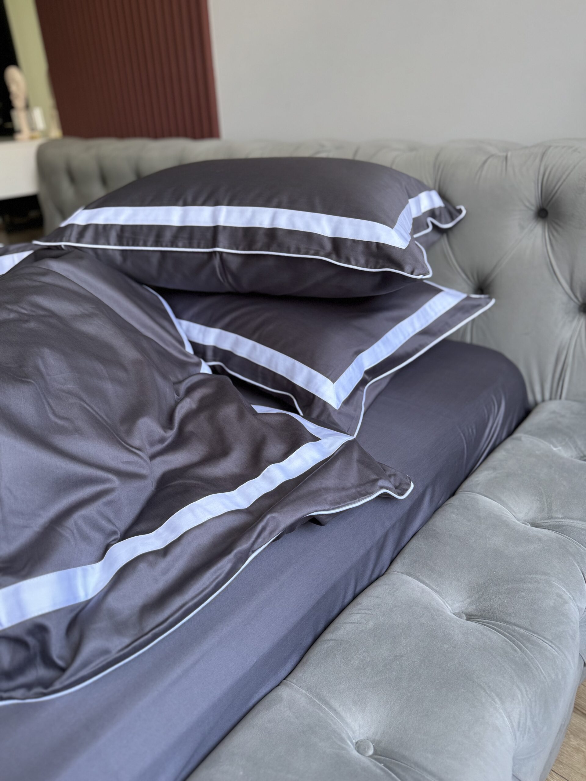 Постіль сатин преміальний із Смужками (Графіт відтінок) - Зображення 4