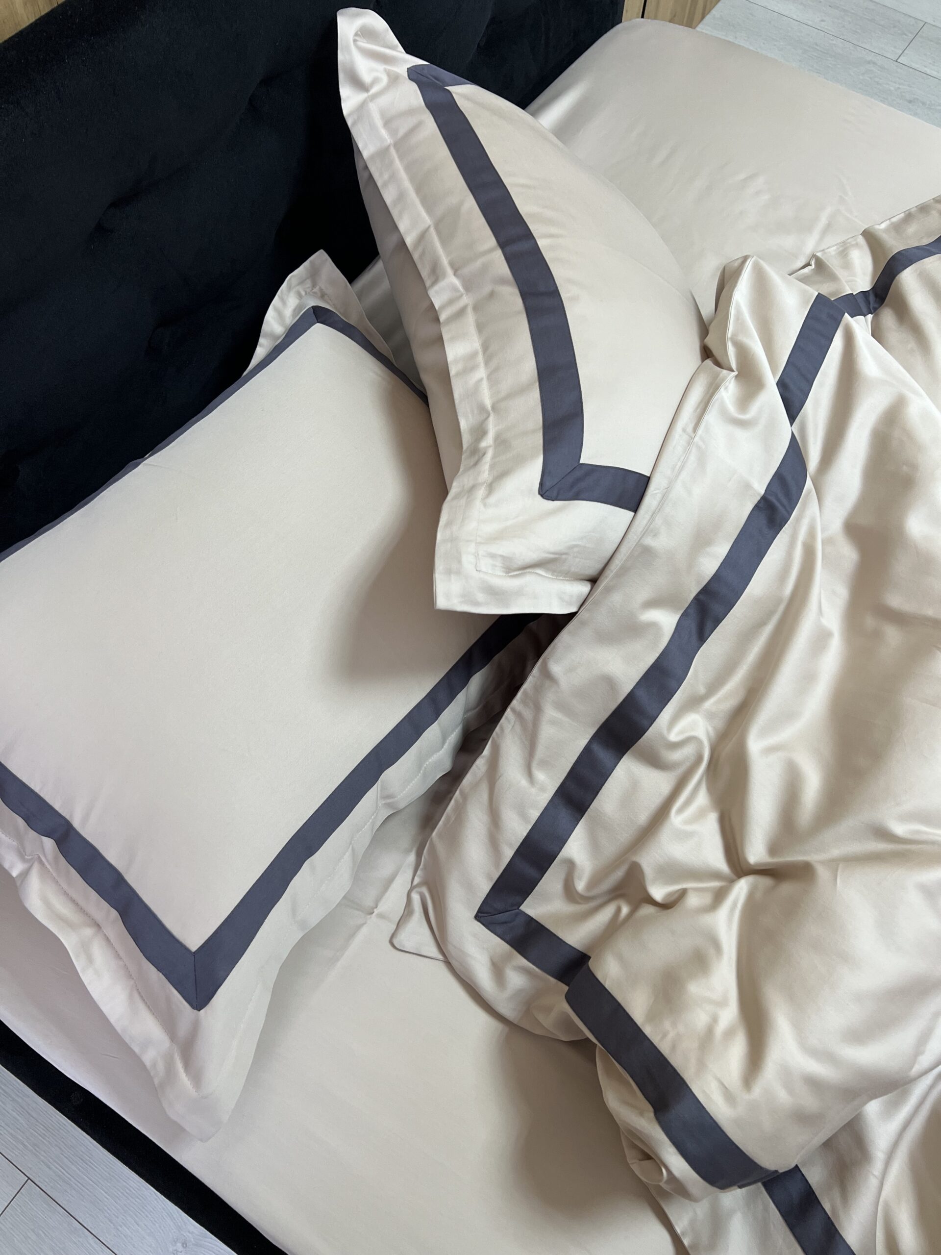 Постіль сатин преміальний із Смужками (Бежевий відтінок)