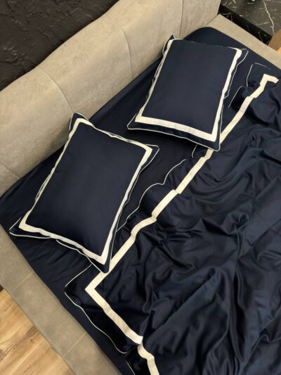 Постіль сатин преміальний із Смужками  (Темно-Синій відтінок)